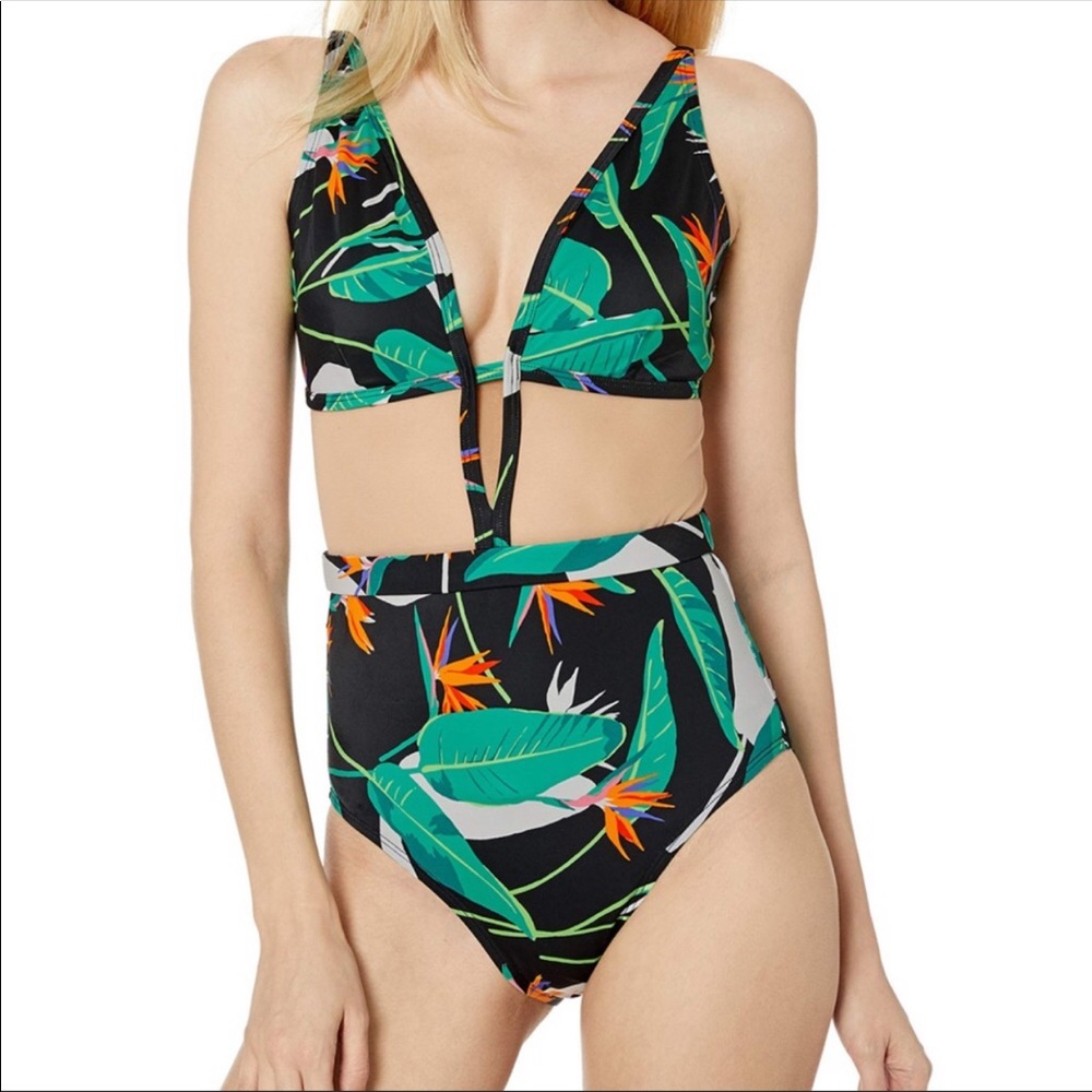 Black Jungle Nude Mesh Panel Swimsuit Onepiece